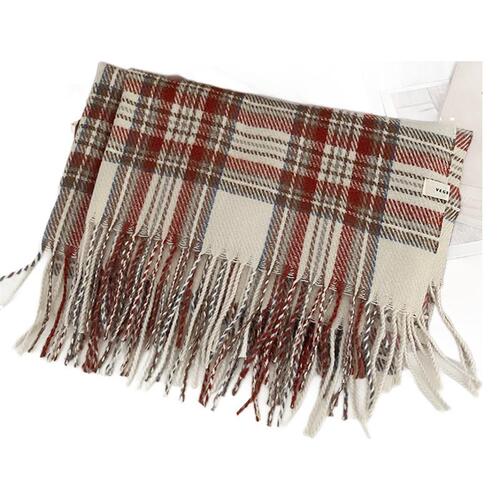 Green retro plaid imitation cashmere scarf for women in autumn and winter, versatile high-end shawl, thickened warm scarf, dual-purpose