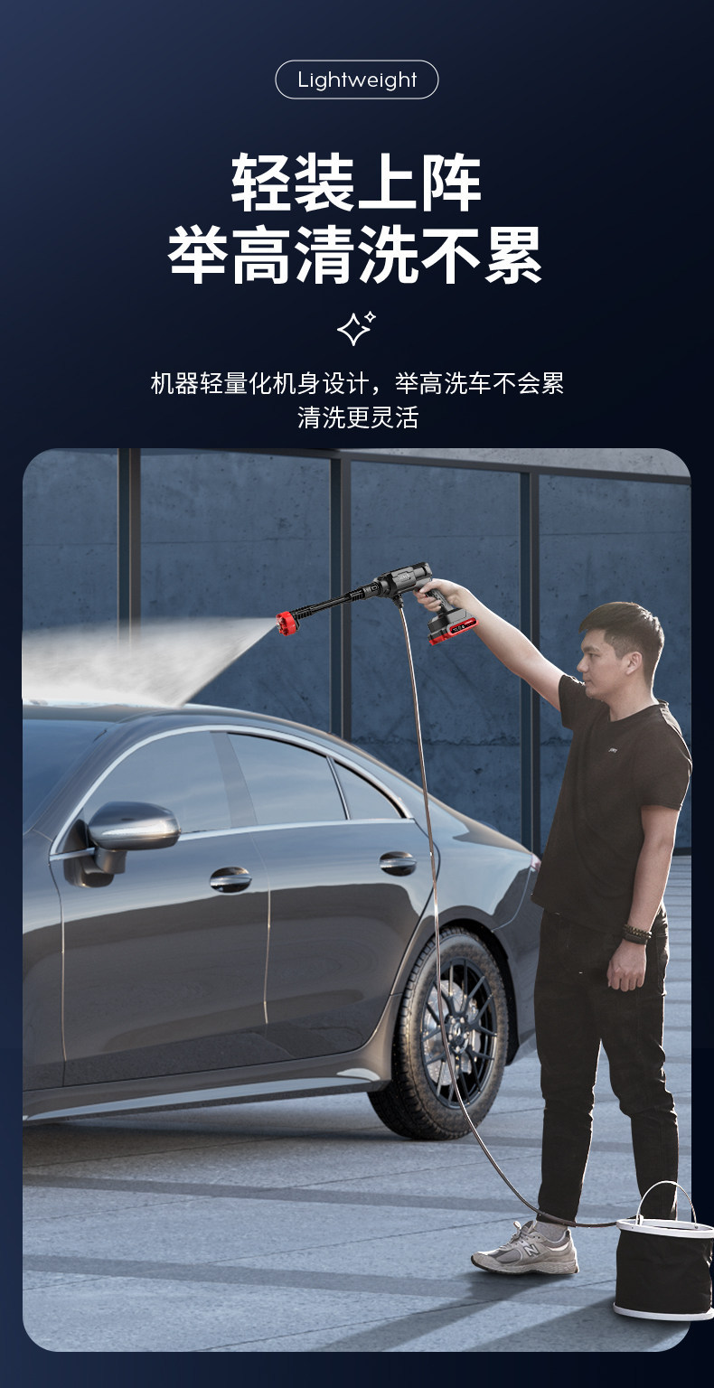 Jeno Wireless Car Washing Machine High-Pressure Water Gun Household High-Power Booster Pump Lithium Battery Super Pressure Cleaning Tool