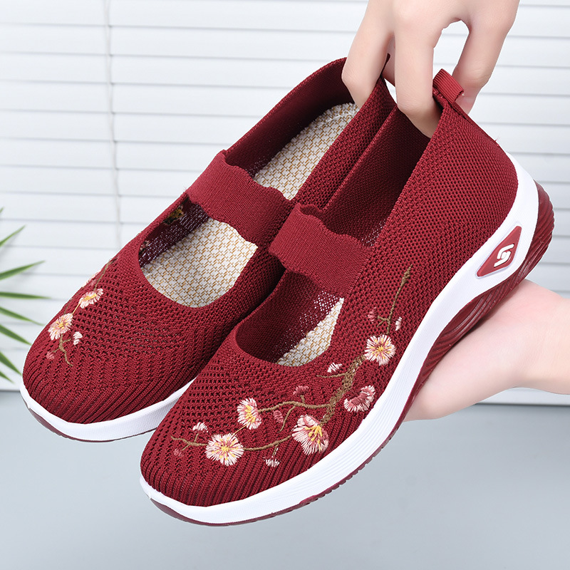Summer new fly woven embroidered shoes women hollow breathable elastic band walking shoes ladies casual shoes manufacturers wholesale