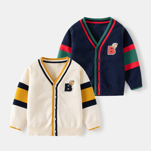 Children's Sweater 2025 Autumn New Boys' Knitted Cardigan Baby V-Neck Embroidered Korean Style Children's Clothing Tops Wholesale