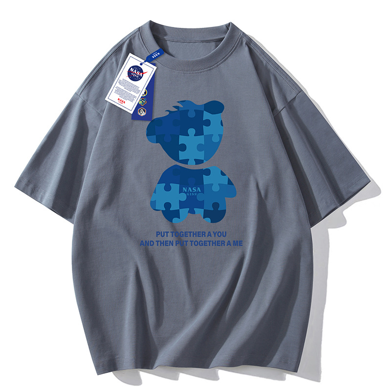 NASAGISS pesado nombre conjunto de los hombres de manga corta Camiseta de la pareja de las mujeres de la marca de moda de verano suelta media manga adolescentes