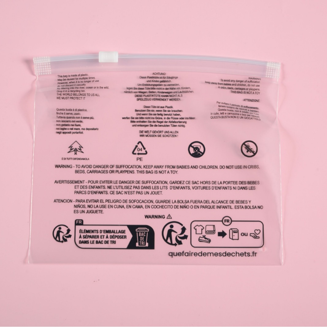 Triman transfronterizo advertencia francesa bolsa con cremallera esmerilada ropa bolsa ziplock camiseta chaqueta bolsa de embalaje