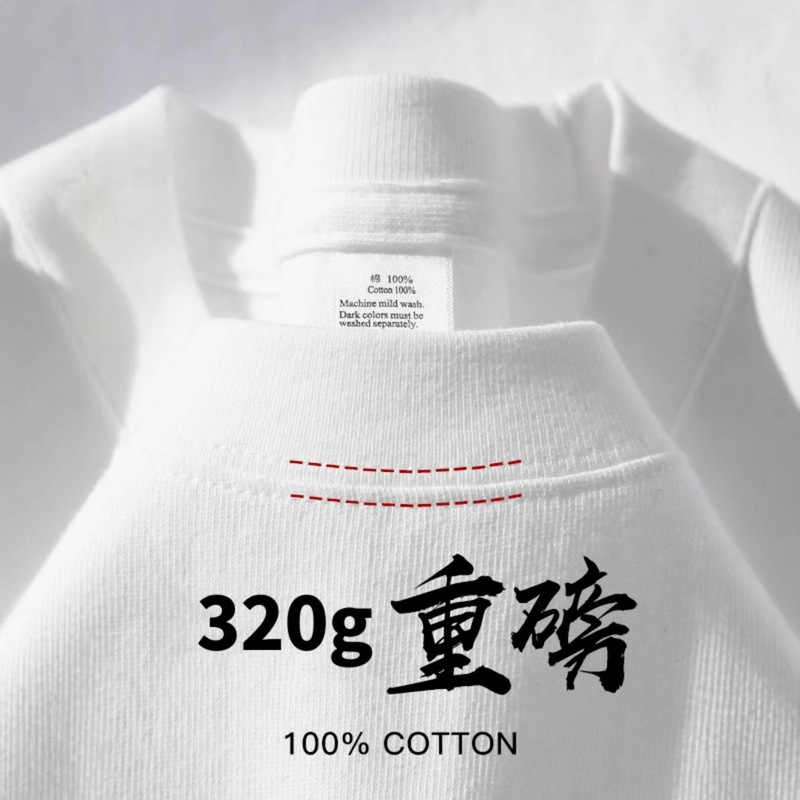 320g heavy American short sleeve T-shirt thick opaque summer loose plus size cotton couples pure white half sleeve men and women