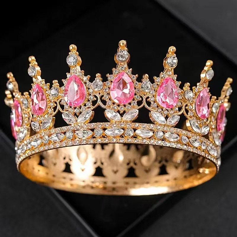 Europa y Estados Unidos transfronterizos gran corona de boda tocado de cabeza redondo colorido decoración de pastel de cumpleaños decoración reina atmósfera