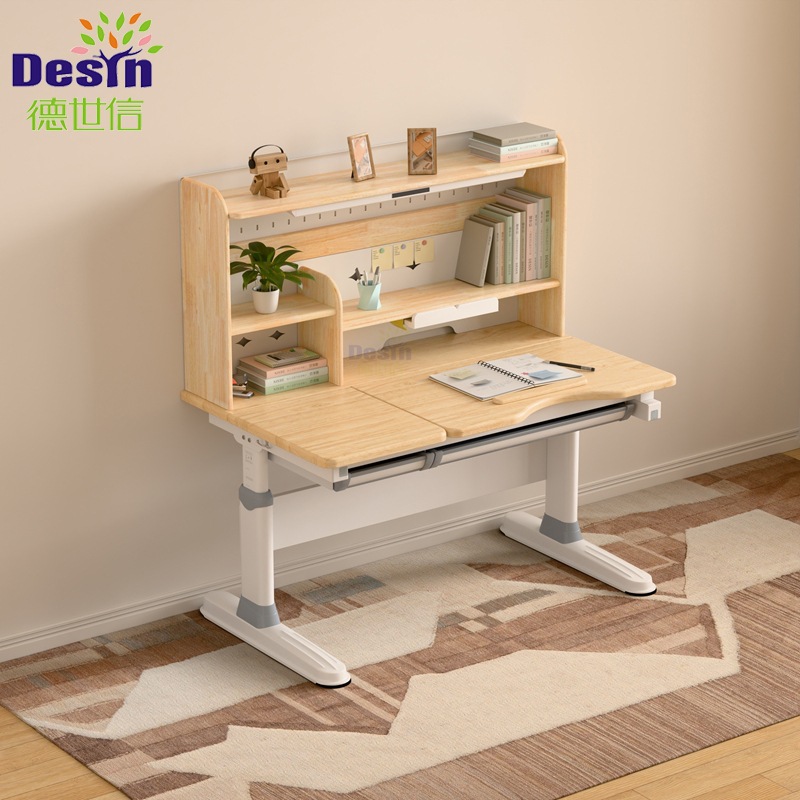 Home Desk Solid Wood Desktop Multi-Functional Children's Study Table and Chair with Reading Stand Student Homework Desk Can Be Lifted