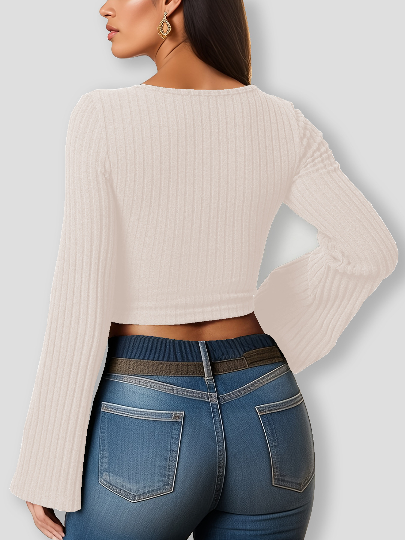 Nuevo otoño y invierno de comercio exterior de Europa y los Estados Unidos ropa de mujer sexy delgada cuello cuadrado cuerno manga blusa image 5