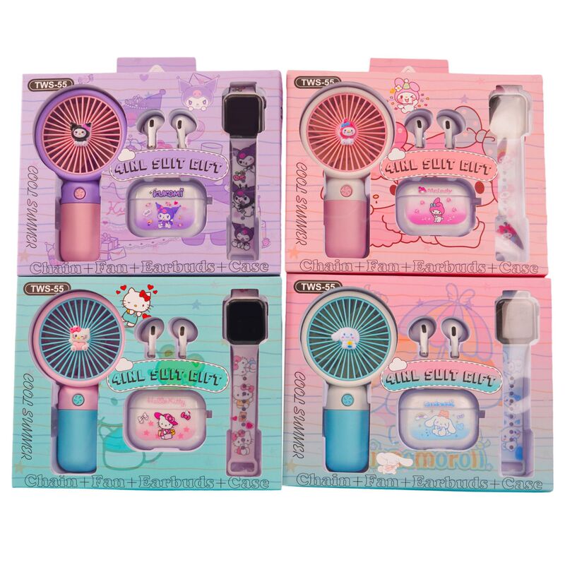 Cross-Border Bluetooth Earphones 2026 New Model Handheld Mini Fan Electronic Watch Set Sanrio Apple Wireless Earphones