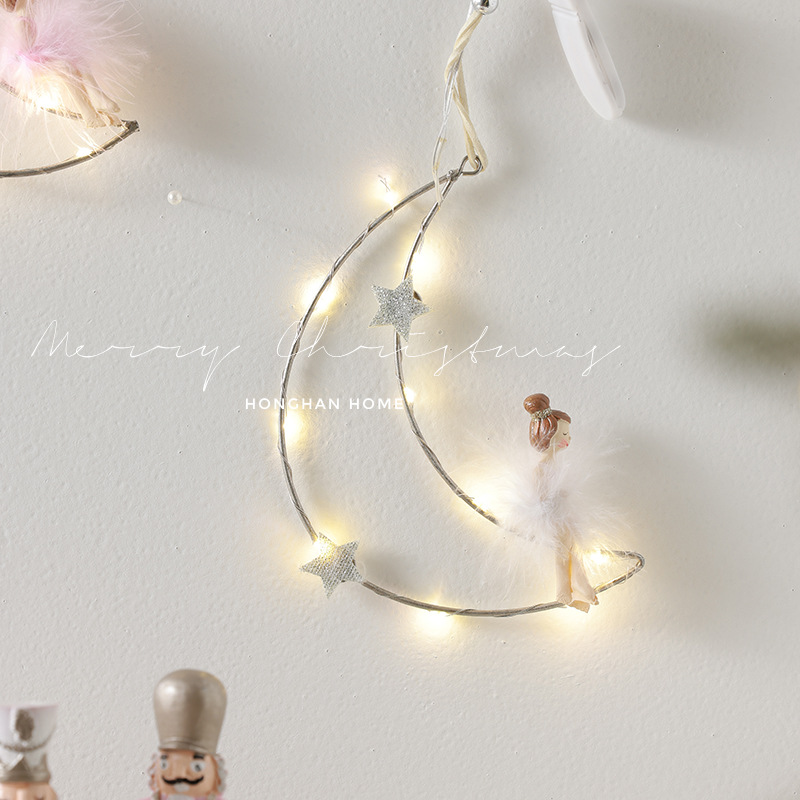 Decoración transfronteriza de Navidad decoración pentagramas luna luminosa lámpara de resina de hierro forjado colgante de pared de Navidad