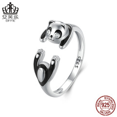 Evelore Pure Silver S925 White Gold Plated Cute Panda Openable Adjustable Ring Fashion Finger Ring Accessory Women's Jewelry