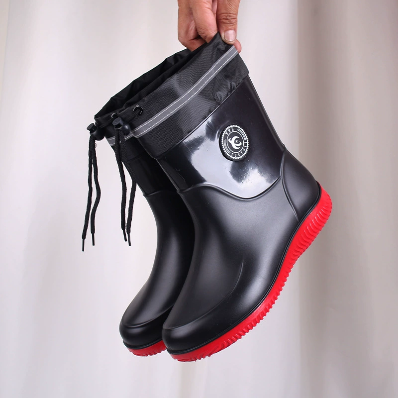Внешняя торговля, трансграничные непромокаемые сапоги больших размеров, Мужская модная непромокаемая обувь до середины икры, бахилы, мужские непромокаемые сапоги на флисовой подкладке, нескользящая износостойкая резиновая обувь