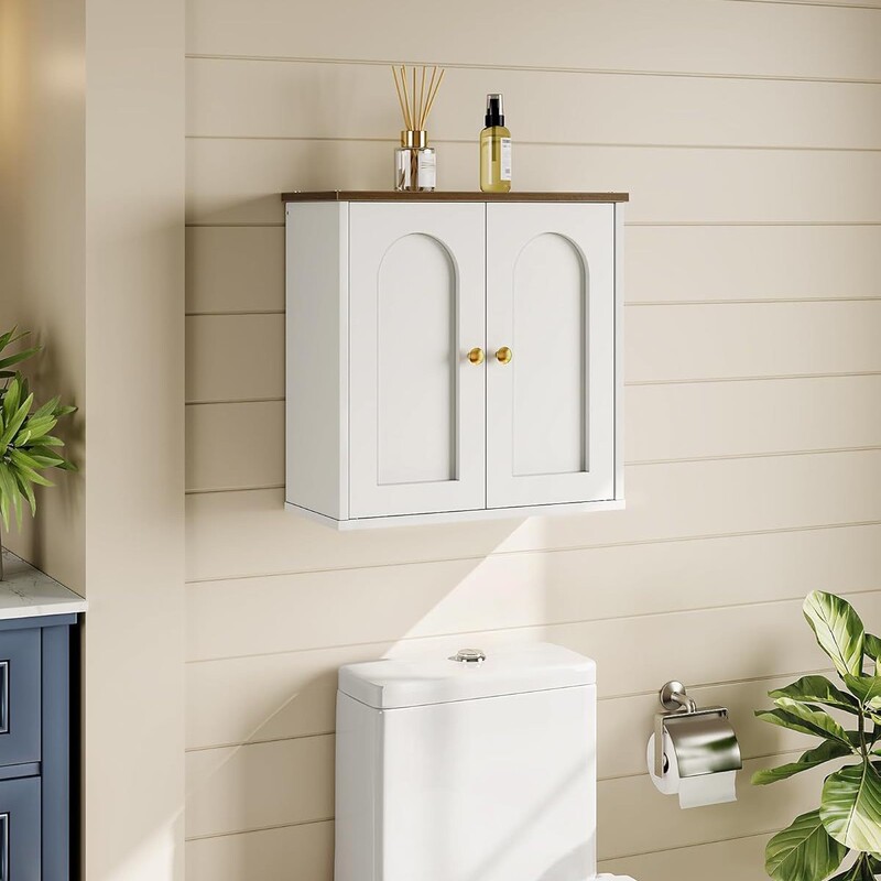 Modern Double-Door Wall Cabinet with Adjustable Shelves, Wall-Mounted Bathroom Cabinet, Medicine Cabinet with Arched Door Design for Bathroom Modern Double-Door Wall Cabinet with Adjustable Shelves, Wall-Mounted Bathroom Cabinet, Medicine Cabinet with Arched Door Design for Bathroom