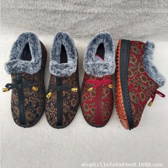 厂批发中老年棉布鞋印花妈妈女鞋牛筋软底蝴蝶结老人鞋地摊鞋货源