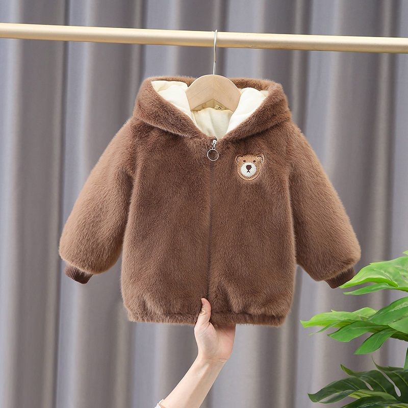 Children's Baby Velvet Thickeneded Outwear Winter Style Boys' Wool Sweater Tops New Style Girls' Winter Cotton Outwears