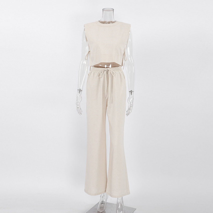 350g Weight Sleeveless Sleeve Length Polyester Fabric Type Pant Co-ord Set Sets Type 2 Pieces Set Quantity Holiday Occasion Round Neck Neckline Comfort Function Regular Fit Fit Type Solid Color Pattern Summer Season Women's Gender Streetwear Style Holiday Women's Streetwear Solid Color Polyester Pant Co-ord Set Pants Sets 2