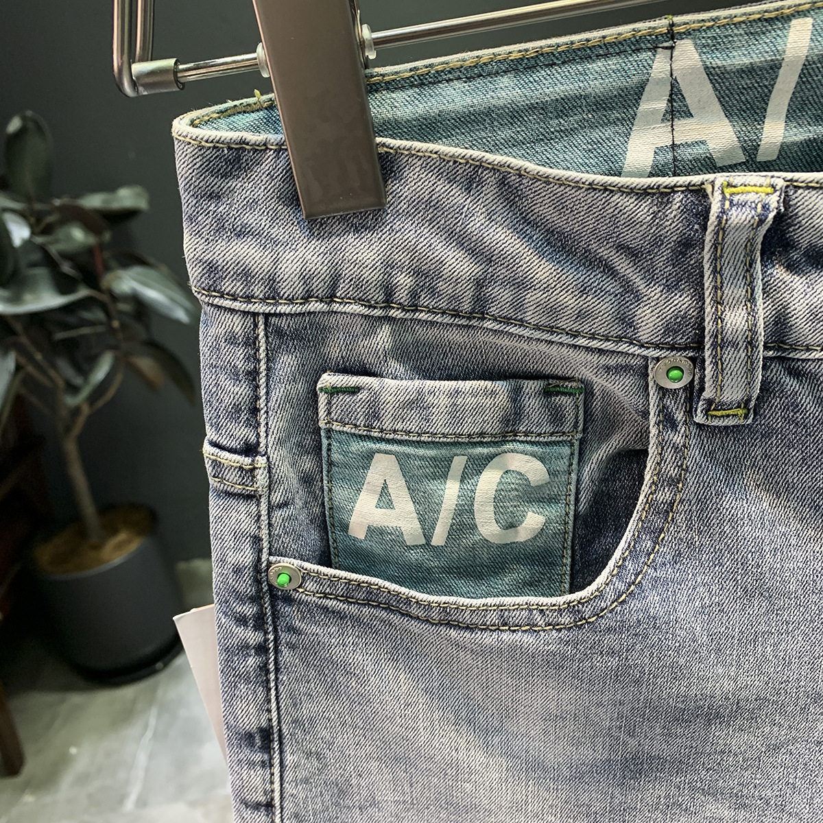 Jean délavé haut de gamme pour hommes, nouvelle marque tendance, élastique, fuselé, polyvalent, coupe ajustée, épais, printemps et automne_voghion.com