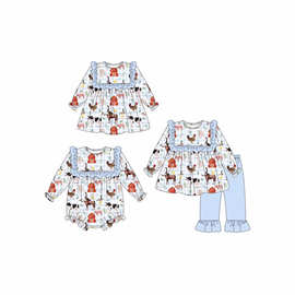 童装儿童女孩时尚连衣裙连体衣套装动物印花格纹等图案