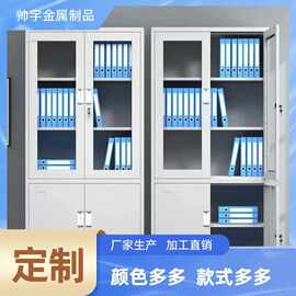 定制文件柜资料加厚钢制档案柜财务凭证储物柜灰白套色通玻铁皮柜