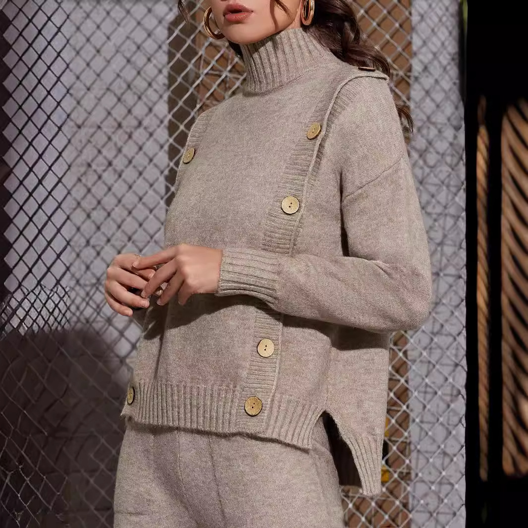 autumn demi-season solid color knitted set for leisure