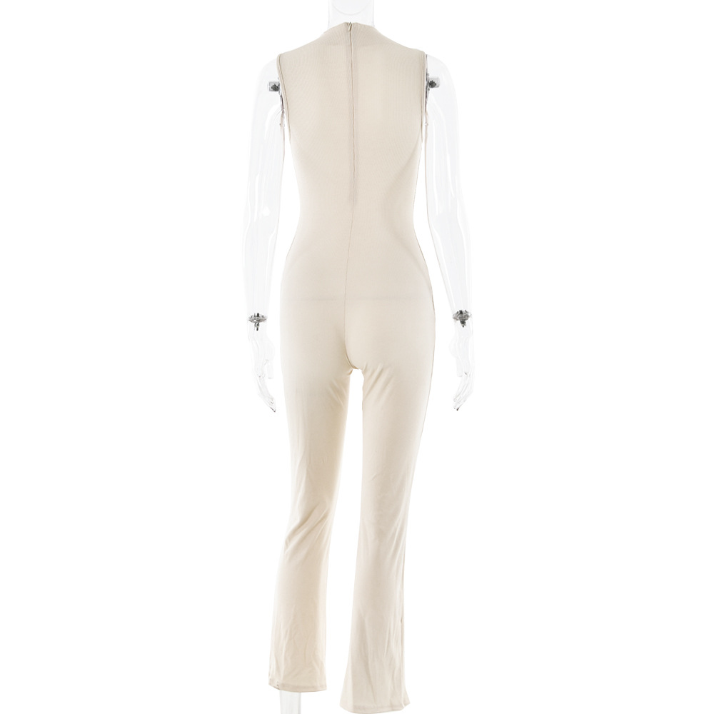 Mono de mujer con cuello redondo, sin mangas, color liso, pantalones acampanados, mallas, sexy, deportivo