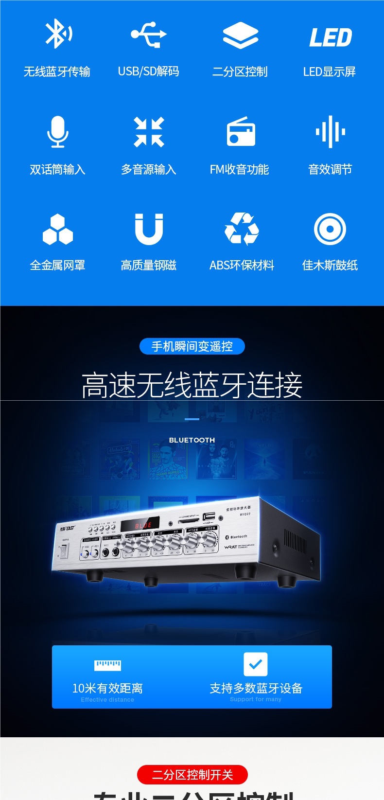 Xianke Bluetooth Partition Amplifier Speaker Speaker Amplifier Home Fixed Resistance Fixed Voltage Audio Plug-In Card Small Amplifier