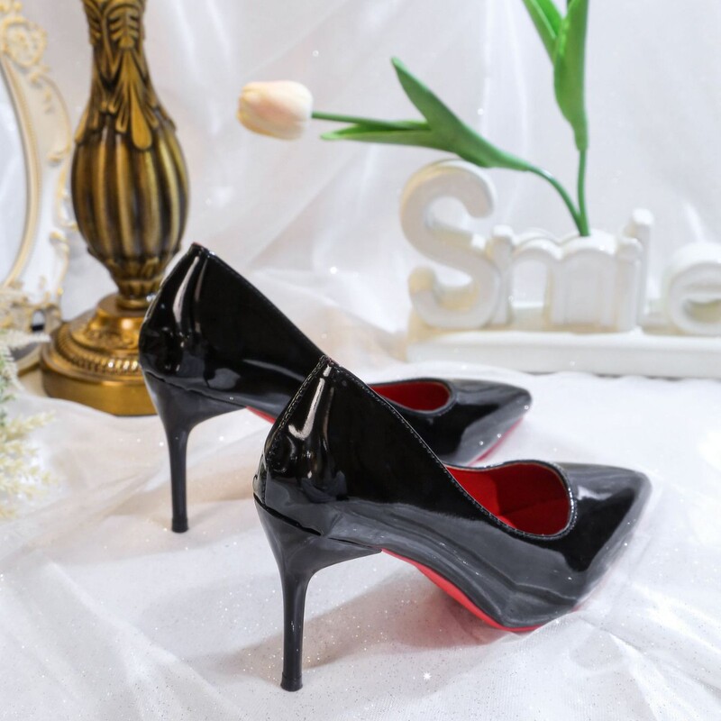 Red-Soled High-Heeled Shoes, Black, High-End Nude Color, New Autumn Style, Niche Design, Patent Leather Single Shoes, Ultra-High Heels for Women