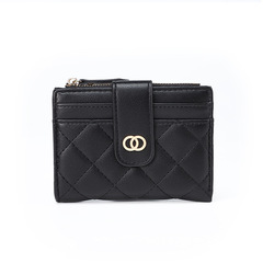 Overseas shopping new women's wallet solid color simple embroidery thread multi-card slot pu coin purse wallet cross-border wholesale