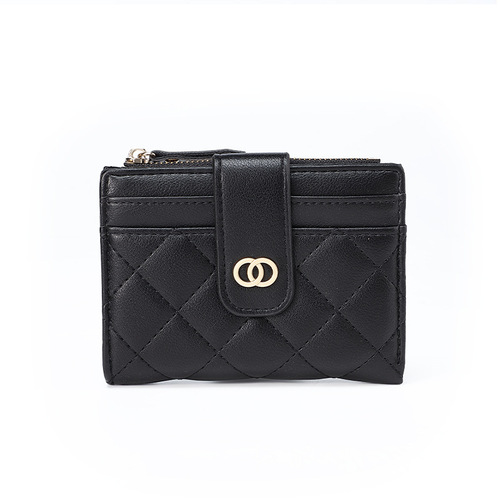 Overseas shopping new women's wallet solid color simple embroidery thread multi-card slot pu coin purse wallet cross-border wholesale