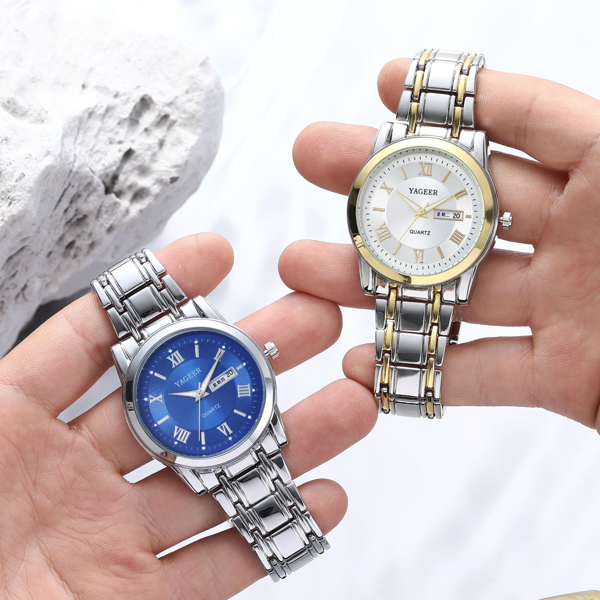 New Men's Watch steel belt waterproof casual double calendar retro men's watch luminous business quartz watch_voghion.com