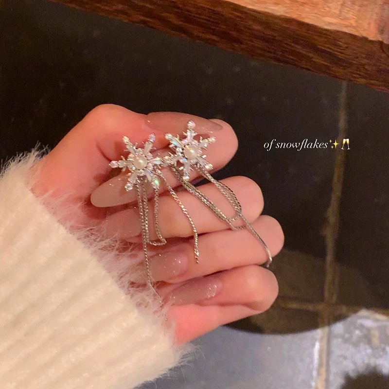 雪花流苏耳钉新款爆款独特轻奢高级感气质耳环女耳饰耳钉925银针