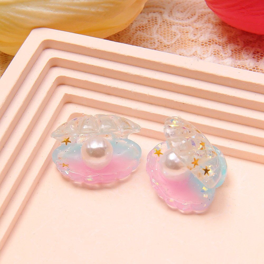Gradiente tridimensional brillo simulación perla Shell accesorios de resina DIY teléfono móvil Shell Cros zapato hebilla aparcamiento signo Decoración