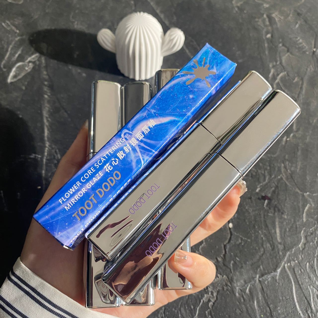 Toot Dodo Flower Heart Scattered Mirror Lip Glaze Small Silver Tube Moisturizing Water Gloss Pouty Lips Lipstick Lip Gloss Plain Makeup 820