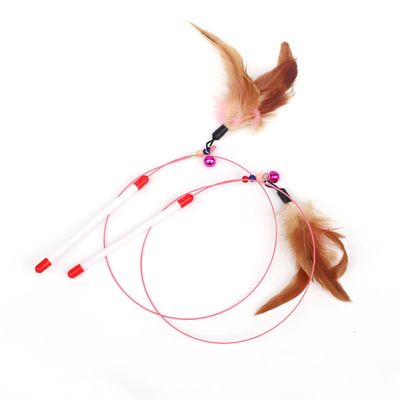 Steel wire feather cat teasing stick, cat toy fishing stick, cat feather toy, elastic cat teasing stick, cat walking toy