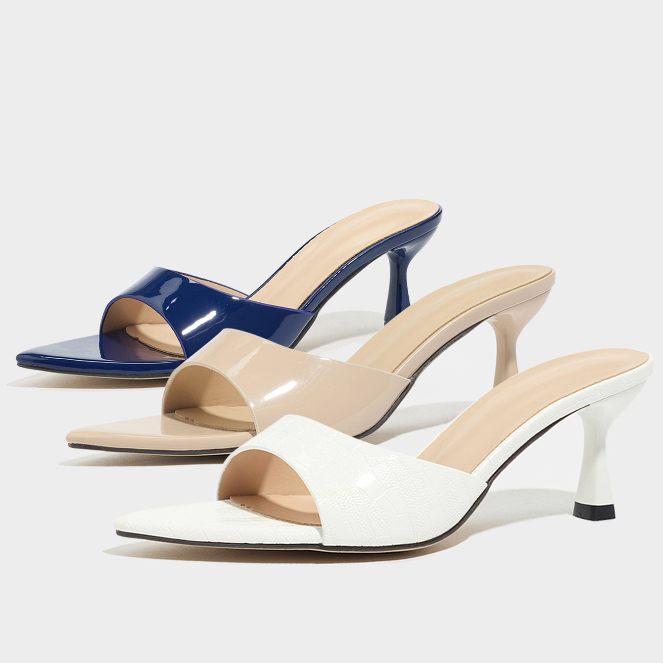 Women's High-Heeled Sandals, Wide Mule, Elegant Pointed Toe, Comfortable Kitten Heels, Four-Season Nightclub Party Women's Sandals