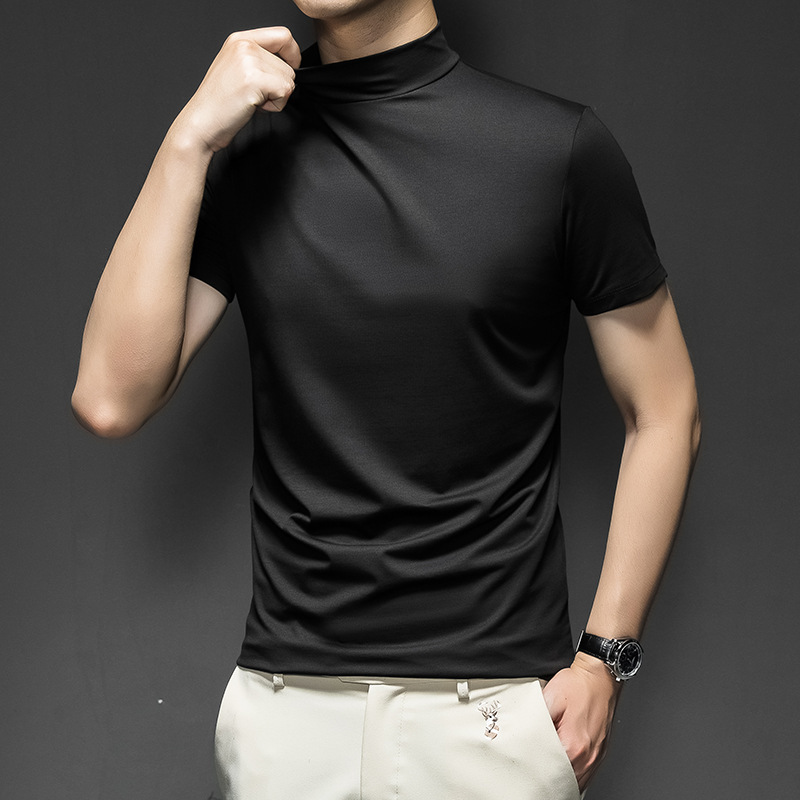 "Top Luxury" Half Turtleneck Short-Sleeved T-Shirt Mercerized Cotton Half-Sleeved Summer Bottoming Shirt Mid-Collar Basic T-Shirt Top