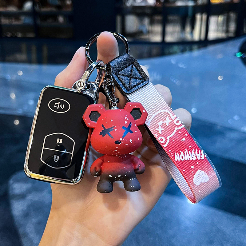 Toyota I-Smart 3 키 혼 [싱글 쉘 블랙] + 레드 폭력 곰 펜던트