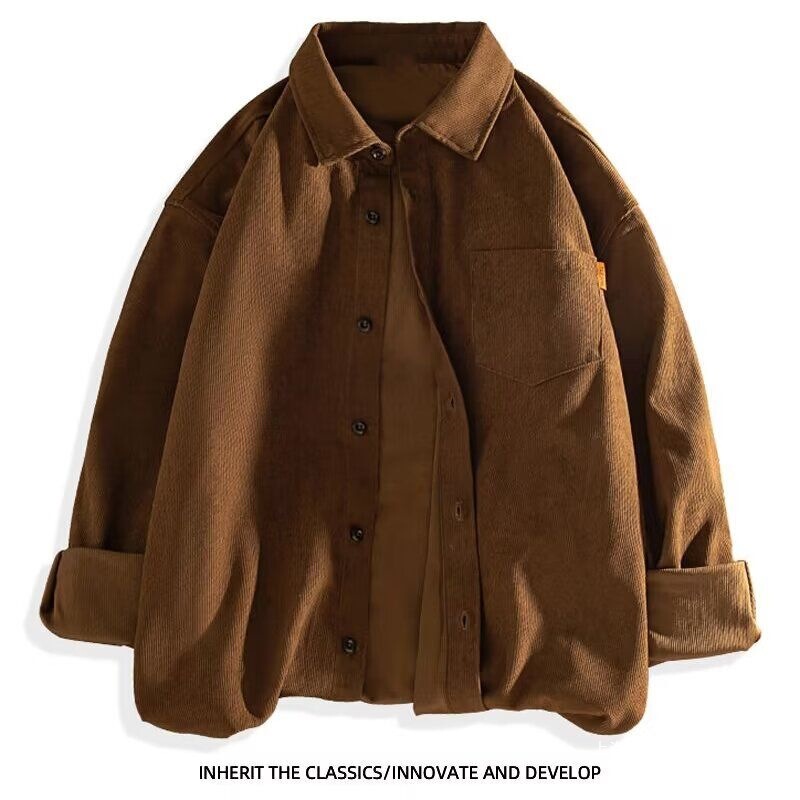 2025 Heavy Weight Shirt Men's Japanese Style Maillard Color Top Corduroy Long-Sleeved Shirt Autumn and Winter Trendy Brand Large Size Jacket