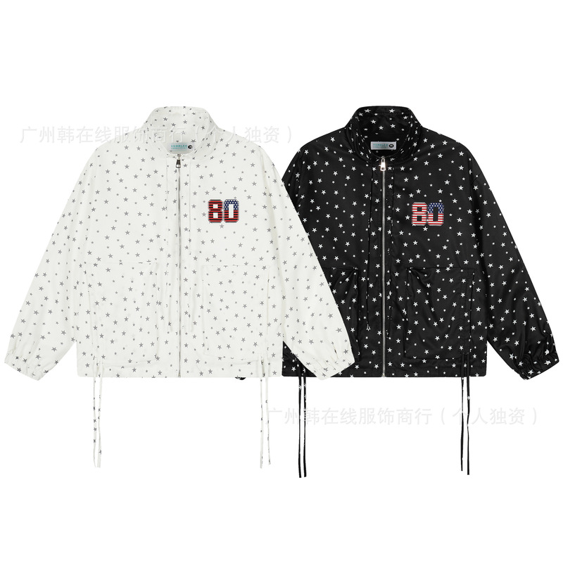 American Style Full-Print Trendy Star Stand-Up Collar Jacket for Women 2025 Autum New Loose Bf Preppy Style Jacket