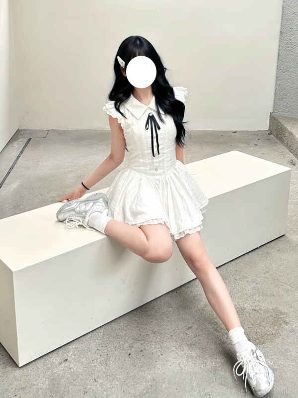 法式温柔风设计感蝴蝶结系带连衣裙女2025夏季新款气质甜美蓬蓬裙|undefined