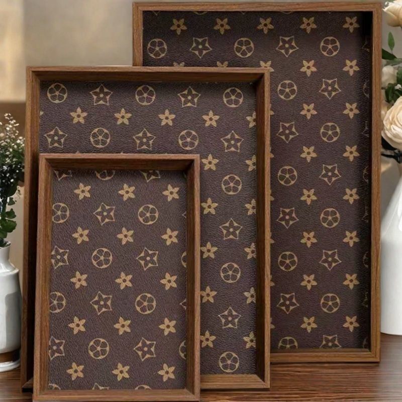 High-End Retro Wooden Jewelry Tray Rectangular Tea Tray High-End Home Storage Fruit Small Tray