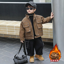 男童秋冬款加绒高端皮夹克外套男孩痞帅潮牌时髦加厚保暖洋气皮衣