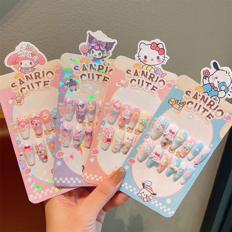 Koolomi niños largos desmontables desgaste de uñas de niñas dibujos animados uñas pequeñas princesas uñas
