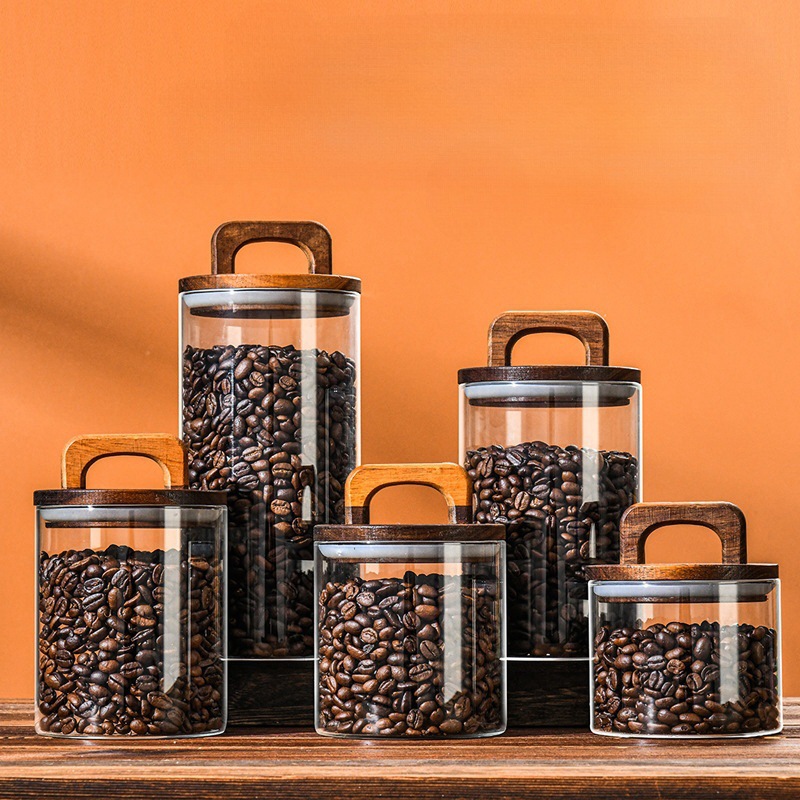 Tarro de vidrio de borosilicato con tapa de madera, gran capacidad, ideal para almacenar granos de café o alimentos secos