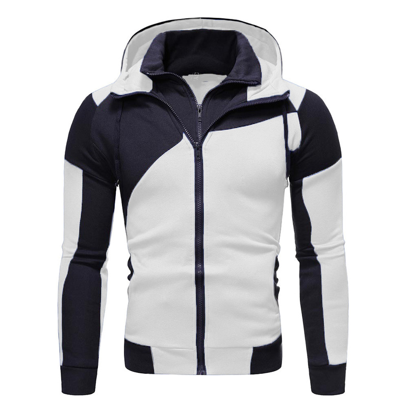 Cross-border Amazon Men's personalized stitching double-layer zipper hooded cardigan WISH AliExpress men's sweater factory Cross-border Amazon Men's personalized stitching double-layer zipper hooded cardigan WISH AliExpress men's sweater factory
