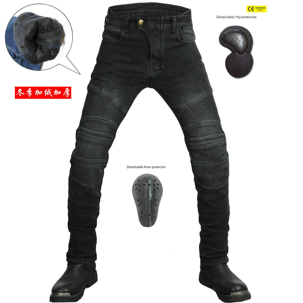VOLERO motocicleta jeans pantalones de cintura alta para hombres pantalones de montar en motocicleta pantalones de invierno forrados de lana impermeable cálido anti-caída Pantalones