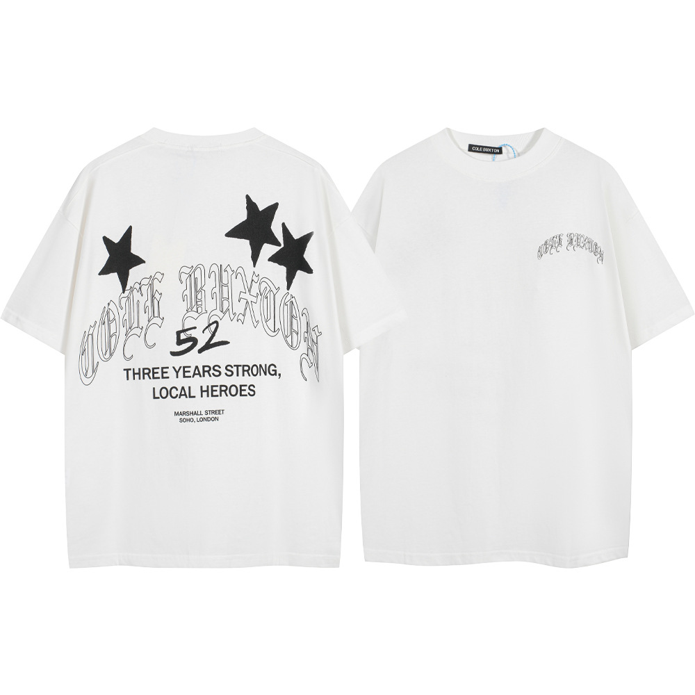 Versión alta Cole Buxton London Limited Silver Pink Letter Lema Impreso Hombre suelto Casual Camiseta de manga corta