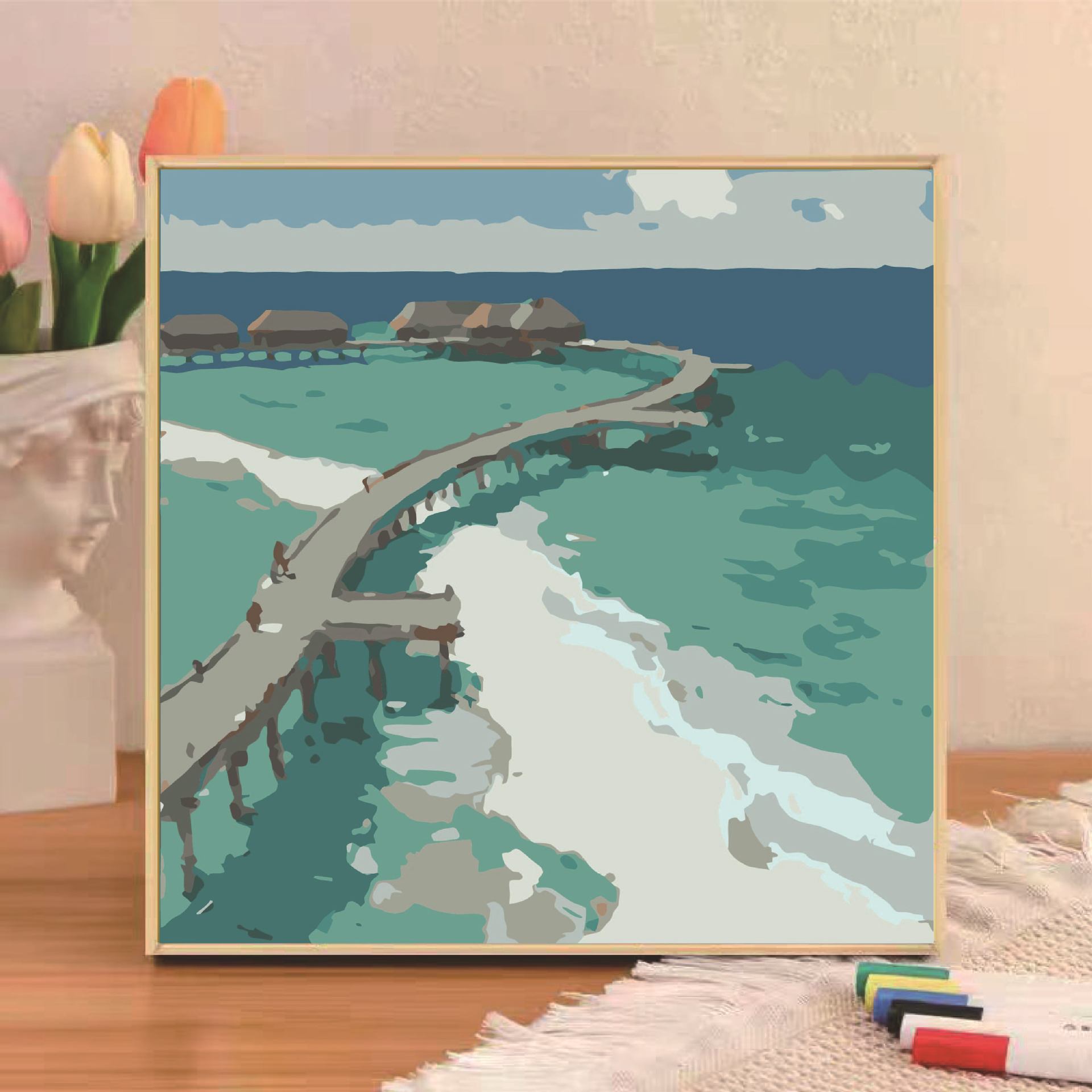 Pintura al óleo digital diy niños pequeños dibujos animados de tamaño pequeño dibujo a mano simple relleno de pintura acrílica