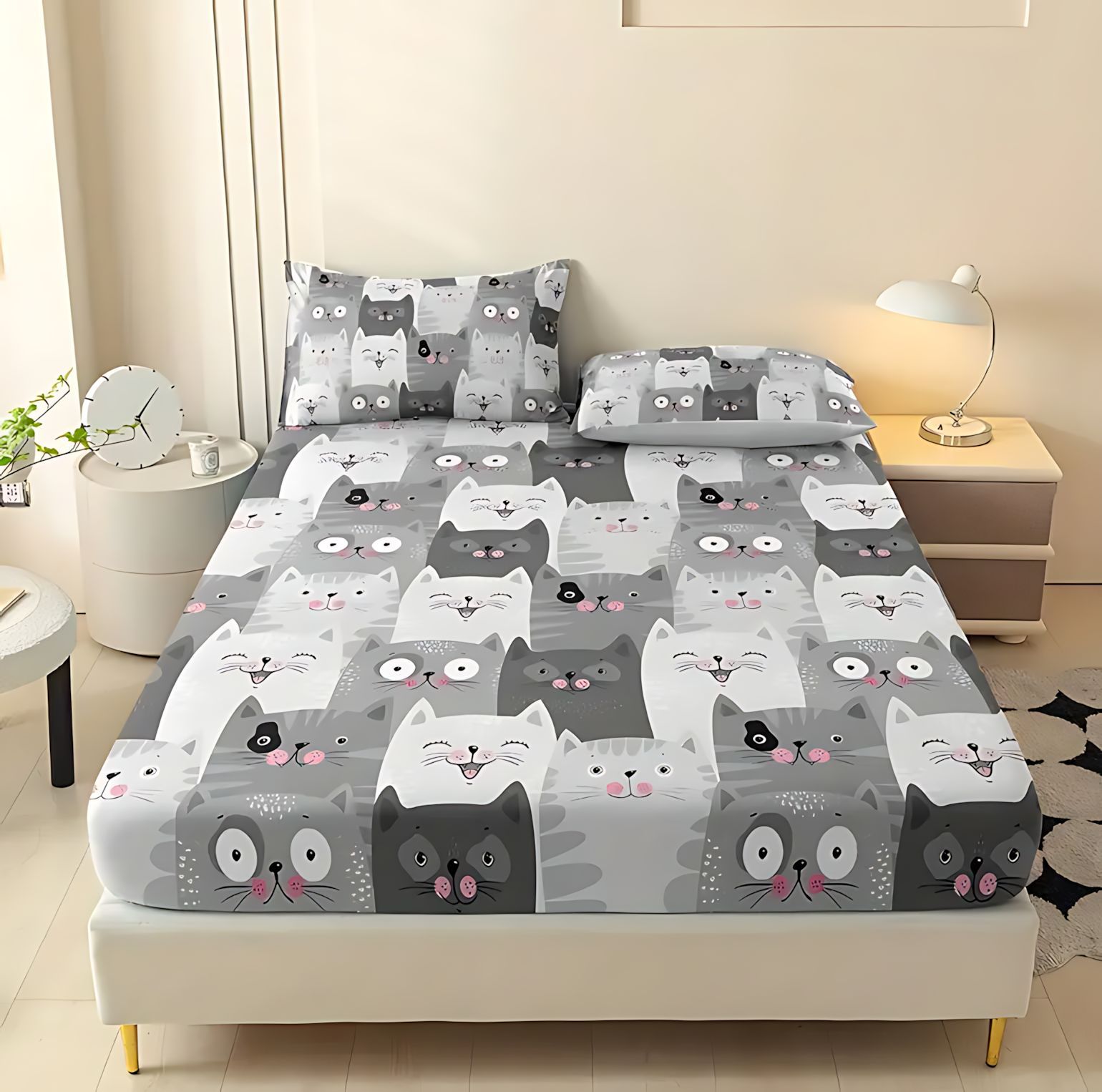 TEMU / JIT nuevo estilo lindo gato animal transfronterizo textil impreso digital cama cama cama cama de cama kit de ropa de cama