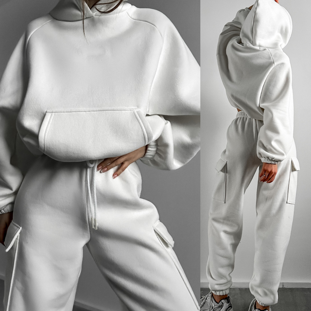 1141g Weight Long Sleeve Sleeve Length Polyester Fabric Type Sweatshirt Sets Sets Type 2 Pieces Set Quantity Women's Hoodies Sets Long Sleeve Pocket Simple Style Solid Color