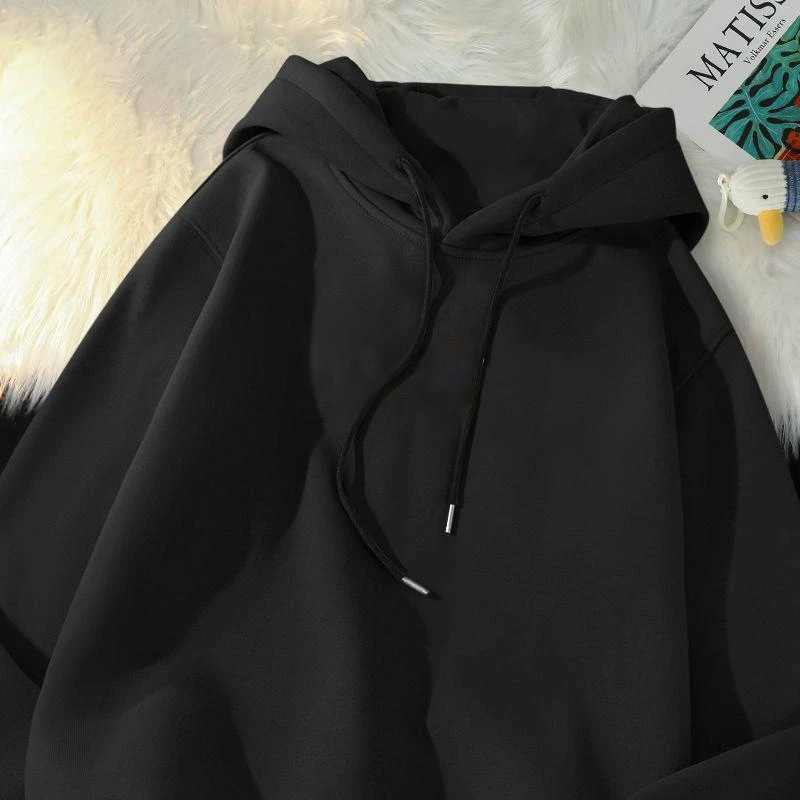 Solid Color Sweatshirt for Men, Hooded, Loose Fit, Plus Size, Oversized, Sports Top, Black Versatile Hoodie, Men's Sweatshirt