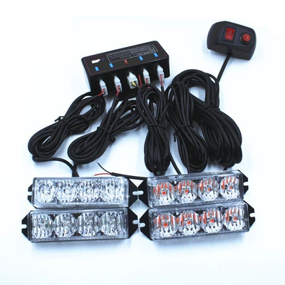 One-To-Four 4Led Center Grille Strobe Light Truck Side Light High-Power Wireless Turn Signal Remote Control Flashing Warning Light (Gündüz işıqları) - one-for-four-4-lights-high-power-white-manual-control